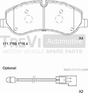 Trevi Automotive PF1672 - Гальмівні колодки, дискові гальма autocars.com.ua