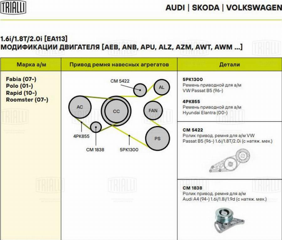 Trialli CM 5422 - Натяжитель, поликлиновый ремень avtokuzovplus.com.ua