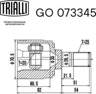 Trialli GO 073345 - Шарнірний комплект, ШРУС, приводний вал autocars.com.ua