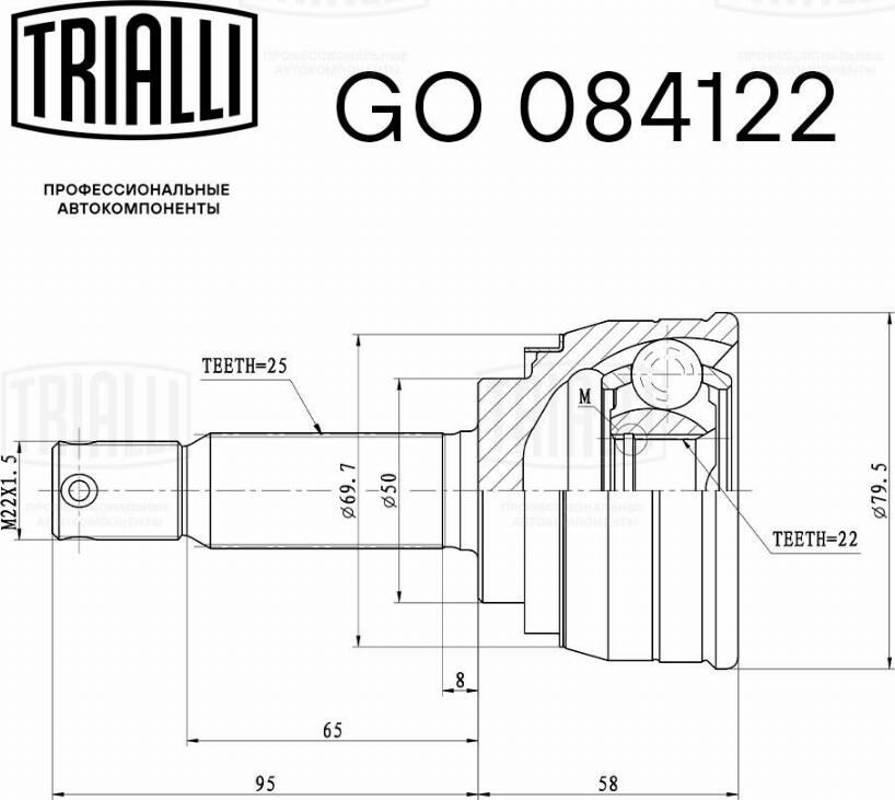 Trialli GO 084122 - Шарнірний комплект, ШРУС, приводний вал autocars.com.ua
