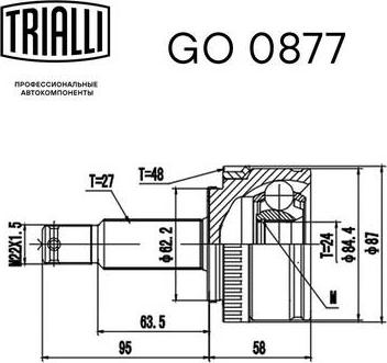 Trialli GO 0877 - ШРУС наруж. перед. Hyundai ix35 10--Tucson 04- 2.0i нар.27-вн.24-abs.48 GO 0877 Trialli autocars.com.ua