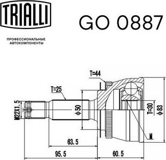 Trialli GO0887 - Шарнірний комплект, ШРУС, приводний вал autocars.com.ua