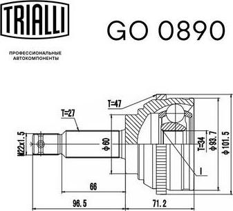 Trialli GO 0890 - Шарнірний комплект, ШРУС, приводний вал autocars.com.ua