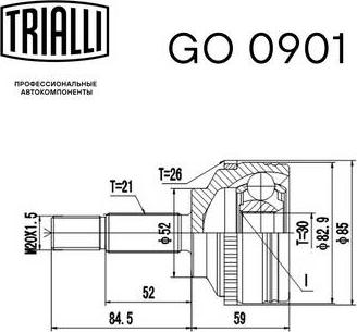 Trialli GO 0901 - Шарнирный комплект, ШРУС, приводной вал avtokuzovplus.com.ua