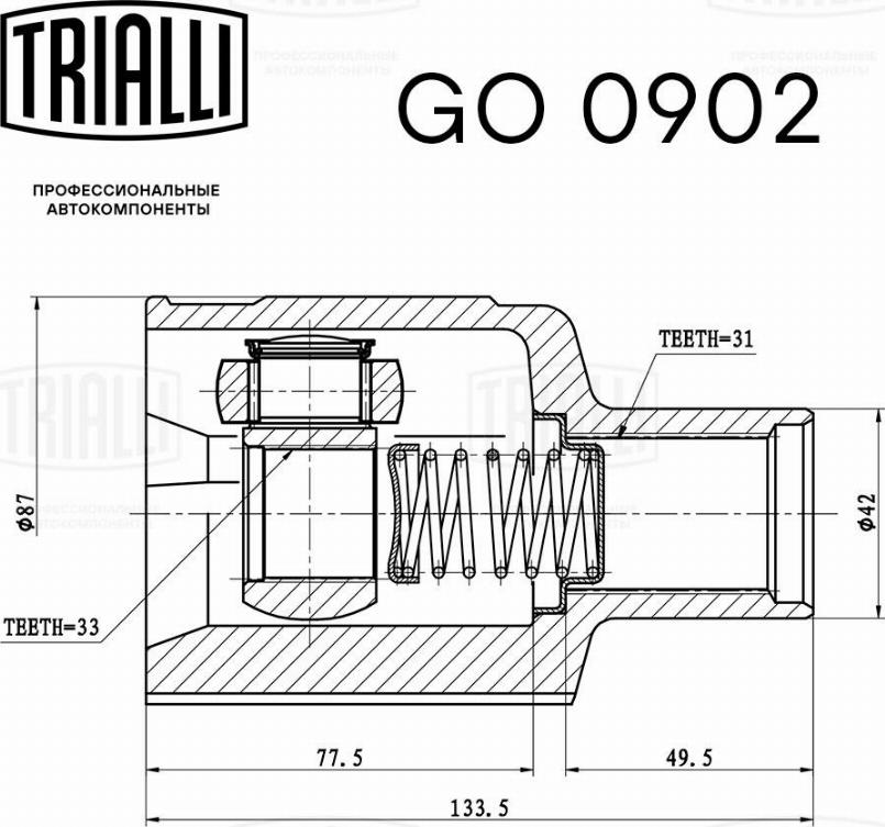 Trialli GO 0902 - Шарнірний комплект, ШРУС, приводний вал autocars.com.ua