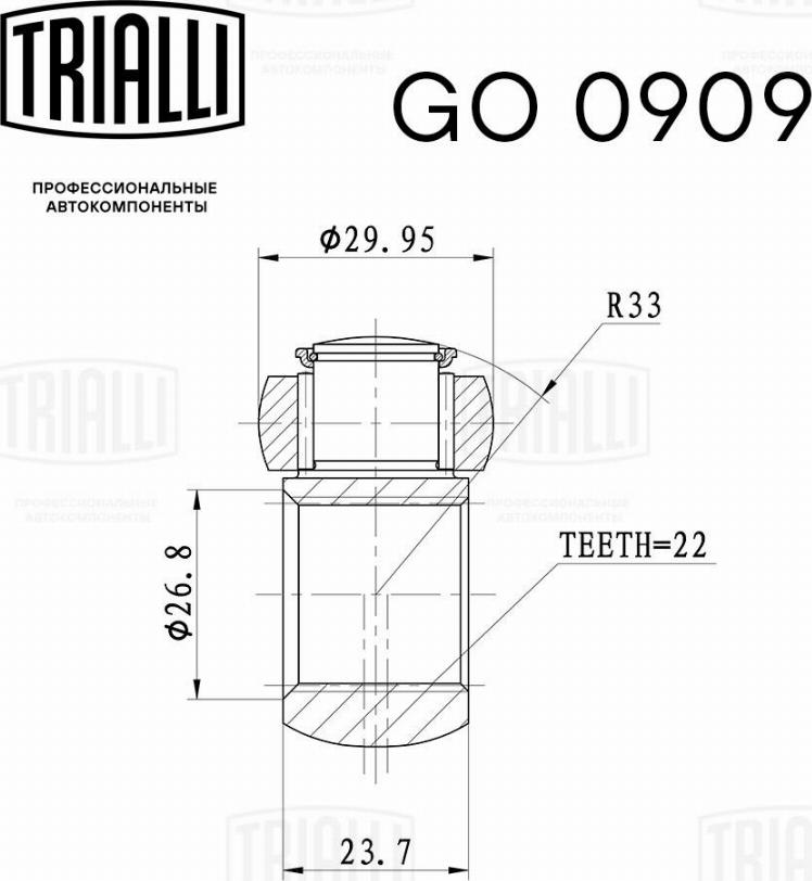 Trialli GO 0909 - ШРУС для а-м Renault Logan 04- 1.6i внутр. лев. ркмпл. только трипоид 22 шлц. GO 0909 autodnr.net