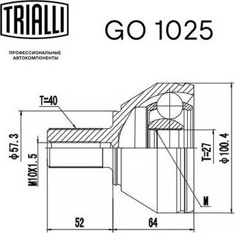 Trialli GO 1025 - Шарнирный комплект, ШРУС, приводной вал avtokuzovplus.com.ua