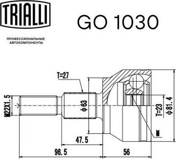 Trialli GO 1030 - Шарнірний комплект, ШРУС, приводний вал autocars.com.ua