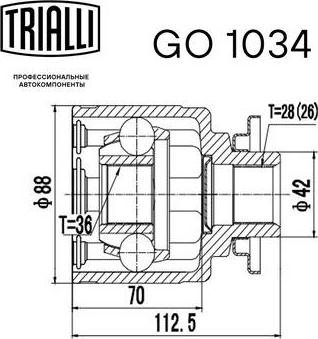 Trialli GO 1034 - Шарнірний комплект, ШРУС, приводний вал autocars.com.ua