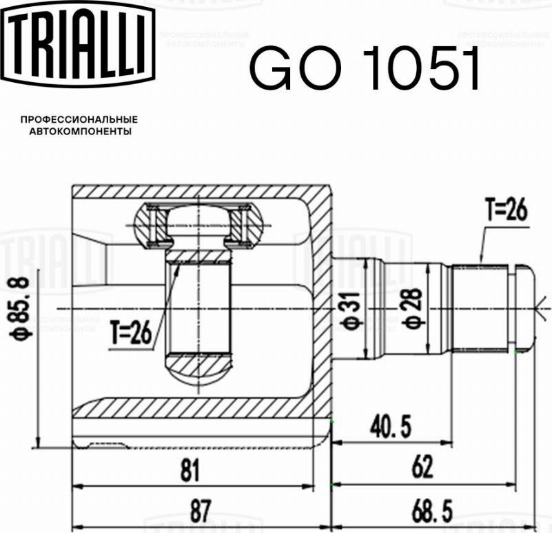 Trialli GO 1051 - Шарнирный комплект, ШРУС, приводной вал avtokuzovplus.com.ua