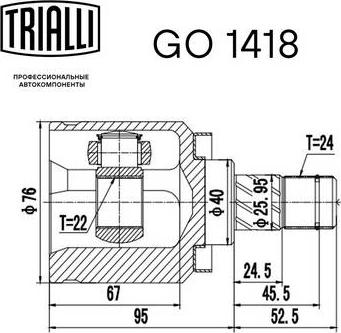 Trialli GO 1418 - Шарнірний комплект, ШРУС, приводний вал autocars.com.ua