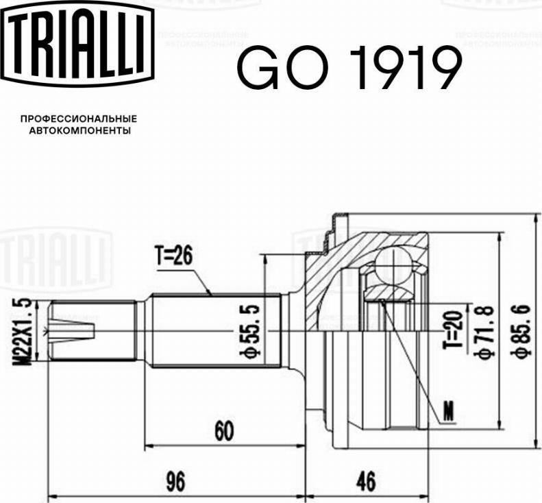 Trialli GO 1919 - Шарнірний комплект, ШРУС, приводний вал autocars.com.ua