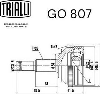 Trialli GO 807 - Шарнірний комплект, ШРУС, приводний вал autocars.com.ua