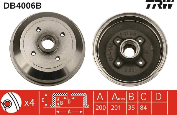 TRW DB4006B - Тормозной барабан autodnr.net