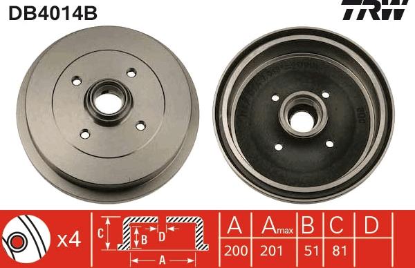 TRW DB4014B - Тормозной барабан avtokuzovplus.com.ua