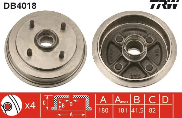 TRW DB4018 - Тормозной барабан avtokuzovplus.com.ua