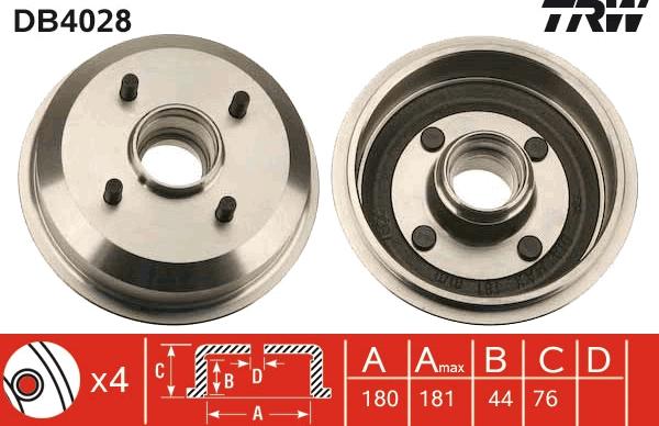 TRW DB4028 - Тормозной барабан avtokuzovplus.com.ua