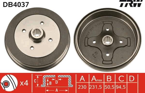 TRW DB4037 - Гальмівний барабан autocars.com.ua