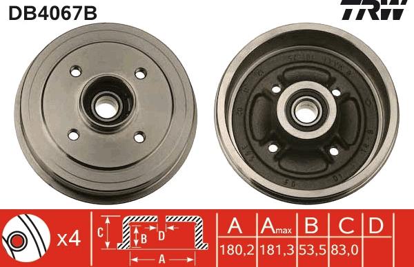 TRW DB4067B - Тормозной барабан avtokuzovplus.com.ua