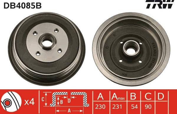 TRW DB4085B - Гальмівний барабан autocars.com.ua