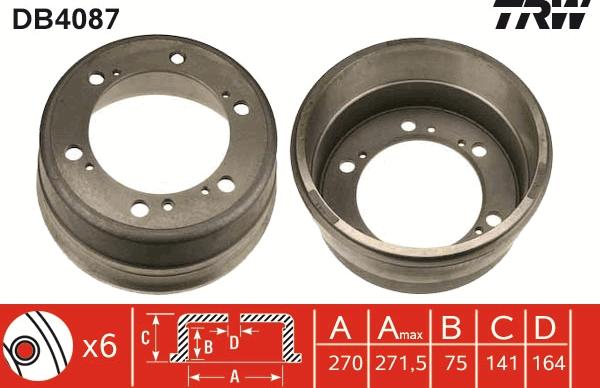 TRW DB4087 - Гальмівний барабан autocars.com.ua