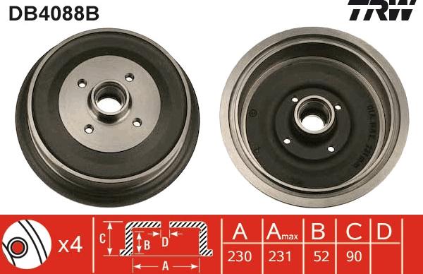 TRW DB4088B - Тормозной барабан avtokuzovplus.com.ua