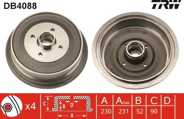 TRW DB4088 - Тормозной барабан avtokuzovplus.com.ua