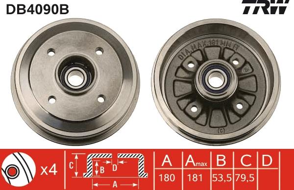 TRW DB4090B - Тормозной барабан avtokuzovplus.com.ua