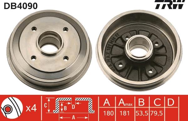 TRW DB4090 - Тормозной барабан avtokuzovplus.com.ua