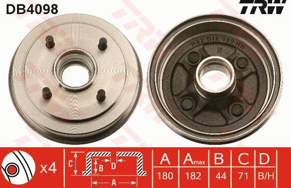 TRW DB4098 - Гальмівний барабан autocars.com.ua