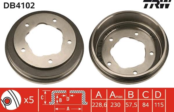 TRW DB4102 - Гальмівний барабан autocars.com.ua