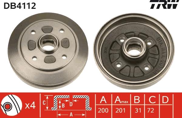 TRW DB4112 - Гальмівний барабан autocars.com.ua