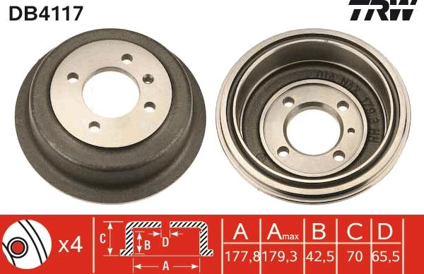 TRW DB4117 - Гальмівний барабан autocars.com.ua