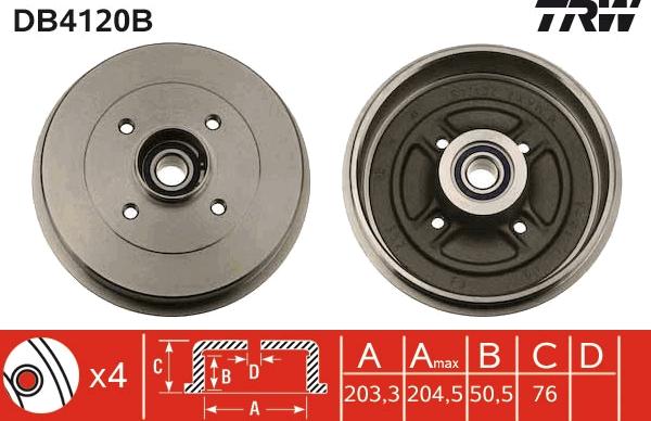 TRW DB4120B - Гальмівний барабан autocars.com.ua