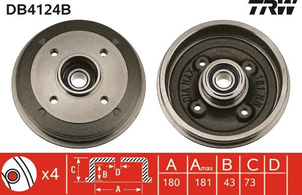 TRW DB4124B - Тормозной барабан avtokuzovplus.com.ua