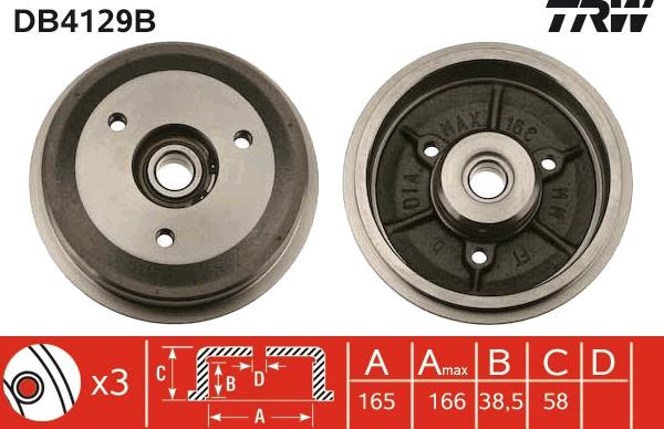 TRW DB4129B - Тормозной барабан avtokuzovplus.com.ua