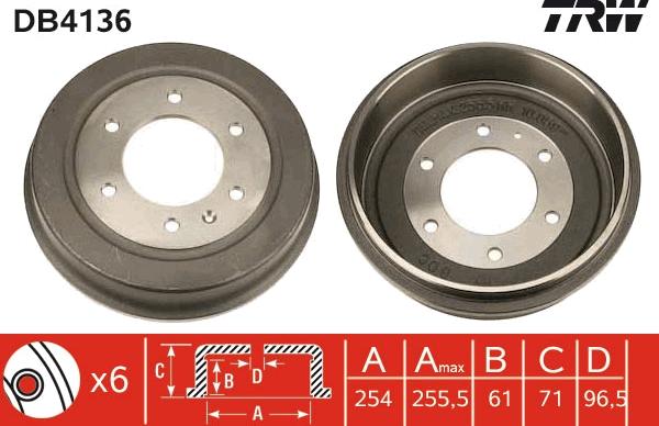 TRW DB4136 - Гальмівний барабан autocars.com.ua