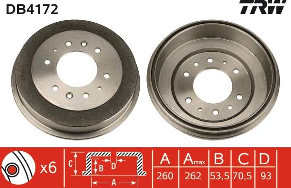 TRW DB4172 - Гальмівний барабан autocars.com.ua