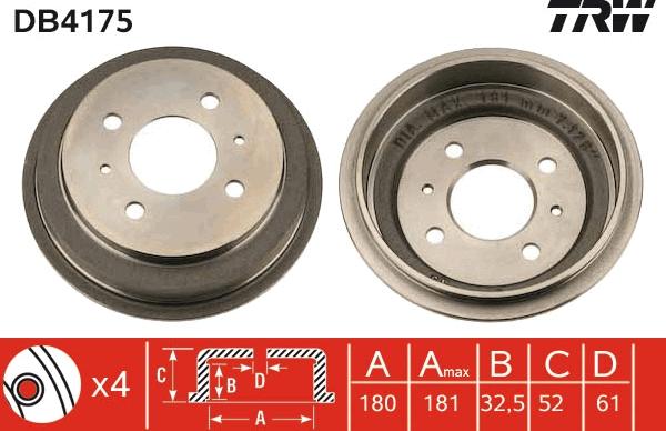 TRW DB4175 - Гальмівний барабан autocars.com.ua