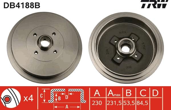 TRW DB4188B - Тормозной барабан avtokuzovplus.com.ua