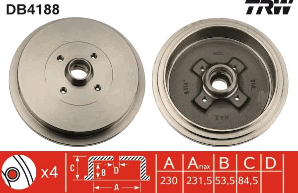 TRW DB4188 - Тормозной барабан avtokuzovplus.com.ua