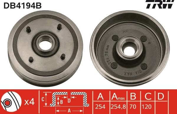 TRW DB4194B - Тормозной барабан avtokuzovplus.com.ua