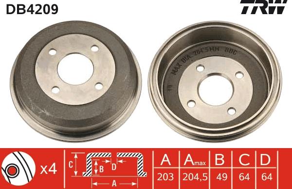 TRW DB4209 - Тормозной барабан avtokuzovplus.com.ua