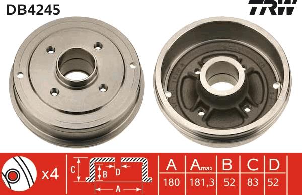 TRW DB4245 - Тормозной барабан avtokuzovplus.com.ua