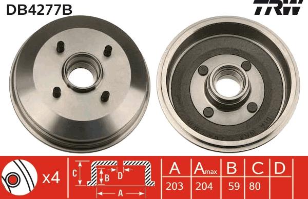 TRW DB4277B - Тормозной барабан avtokuzovplus.com.ua