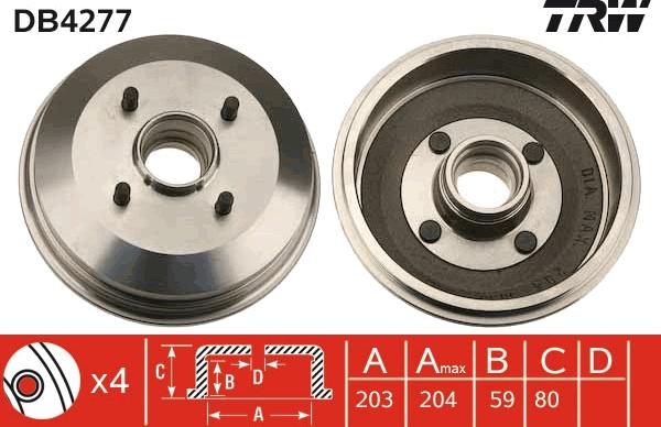 TRW DB4277 - Тормозной барабан avtokuzovplus.com.ua