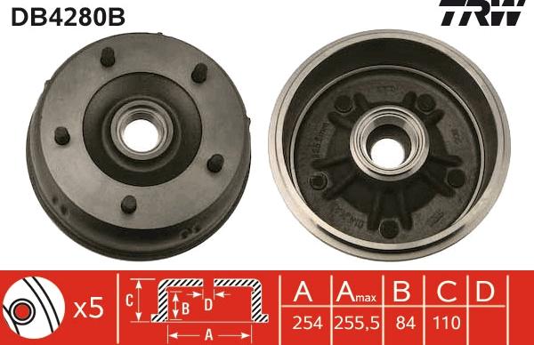 TRW DB4280B - Гальмівний барабан autocars.com.ua