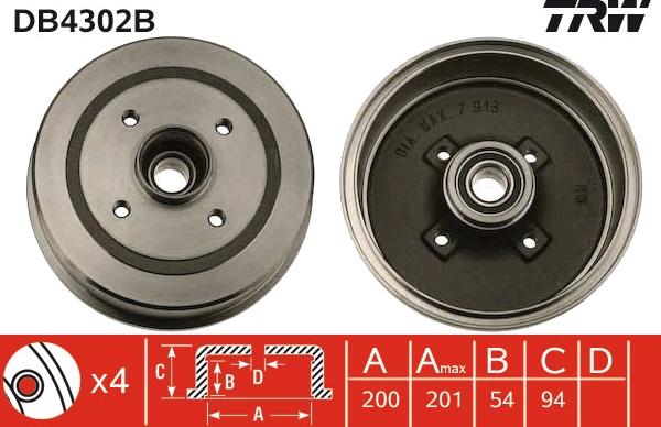 TRW DB4302B - Тормозной барабан avtokuzovplus.com.ua