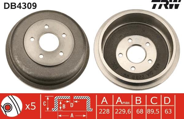 TRW DB4309 - Тормозной барабан avtokuzovplus.com.ua