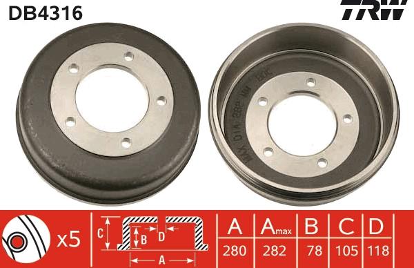 TRW DB4316 - Тормозной барабан avtokuzovplus.com.ua